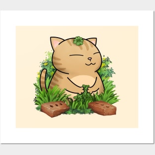 Chubby Cat Lucky Clover (cat only) Posters and Art